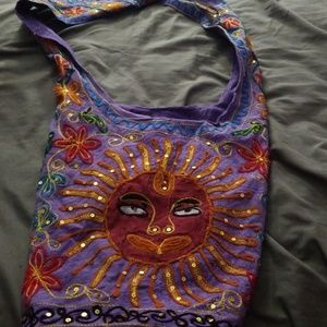 Purple Sun Embroidered Hobo Bag